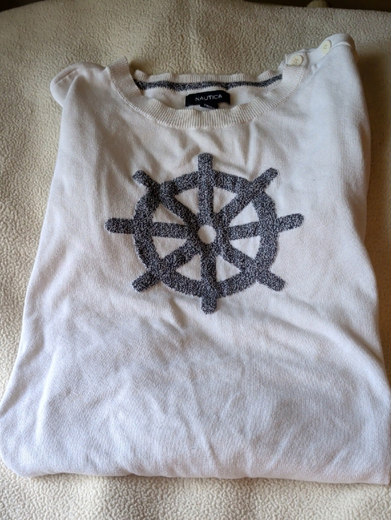 Nautica Sweaters - Nautica White Sweater with Navy Ship Wheel Applique